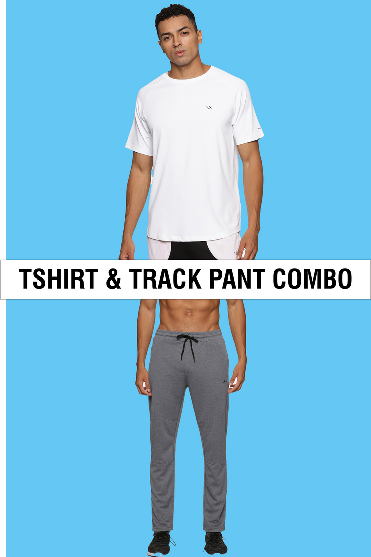 Poly Cotton White T-Shirt With Poly Cotton Charcoal Track Pant