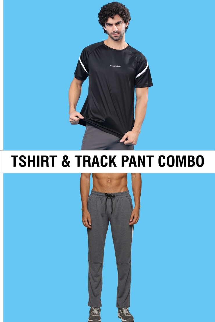 Polyester Black T-Shirt With Poly Cotton Charcoal Trackpant