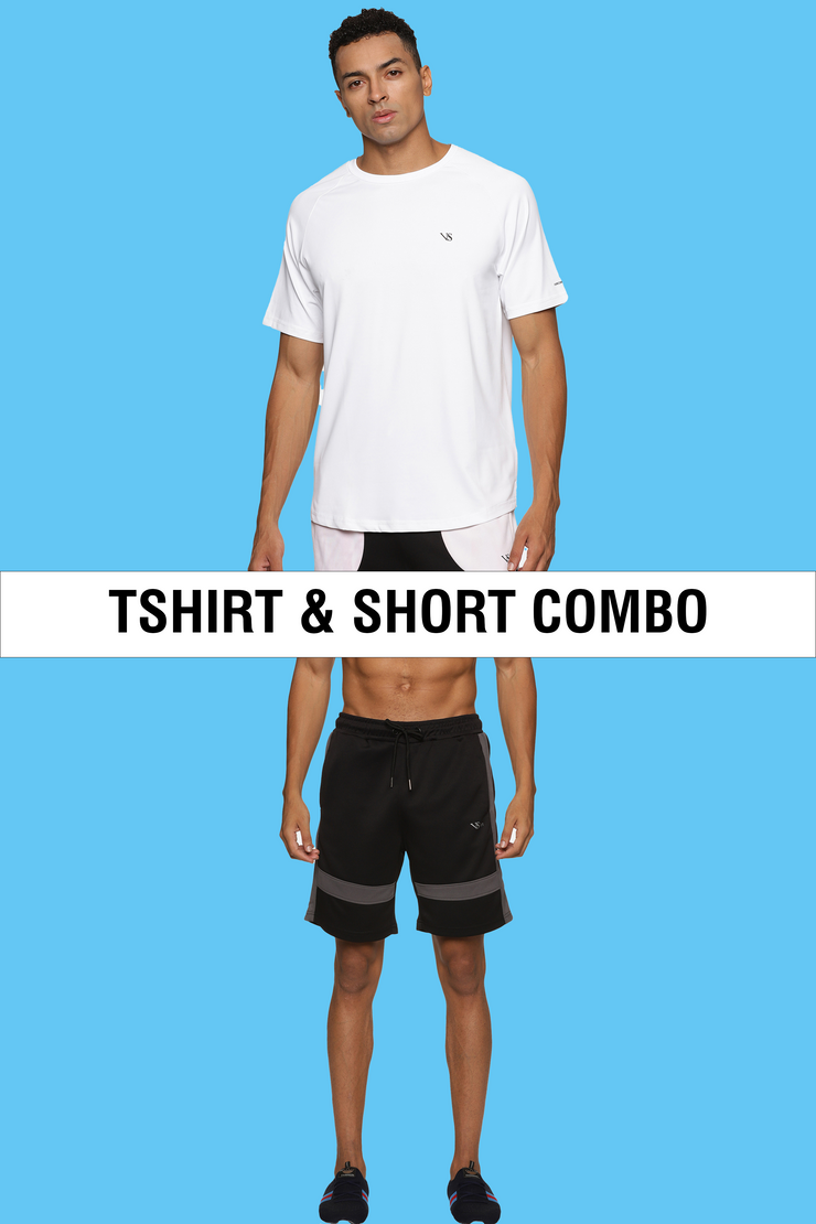 Poly Cotton PC White T-Shirt for Men  With Poly Cotton Black Short