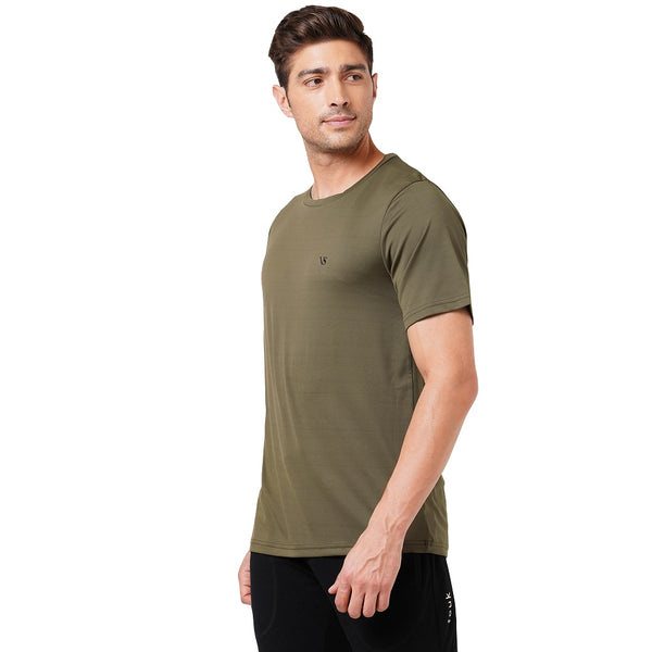 VS FLIGHT MODE HALF SLEEVE OLIVE GREEN ROUND NECK OLIVE T-SHIRT FOR MEN